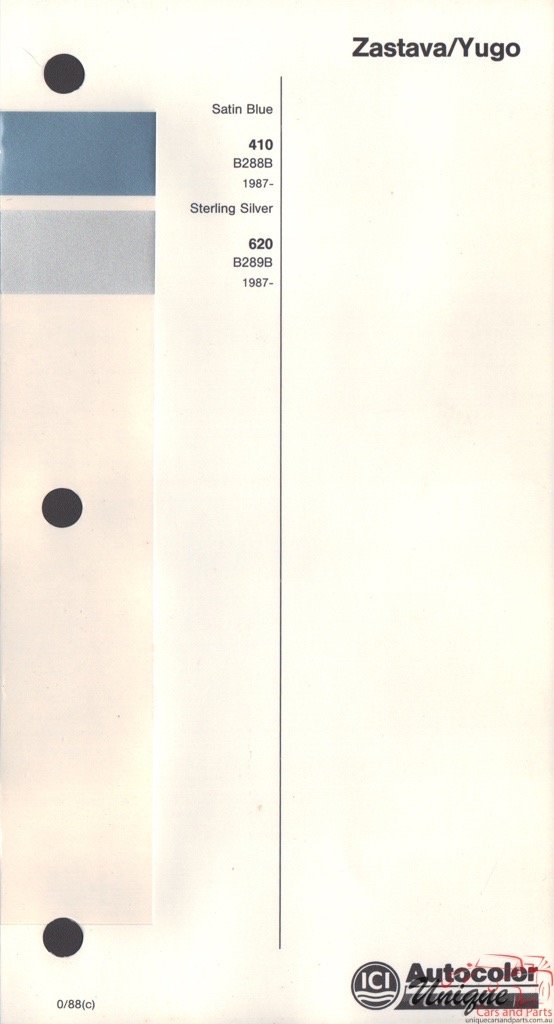 1987 - 1994 Zastava Paint Charts Autocolor